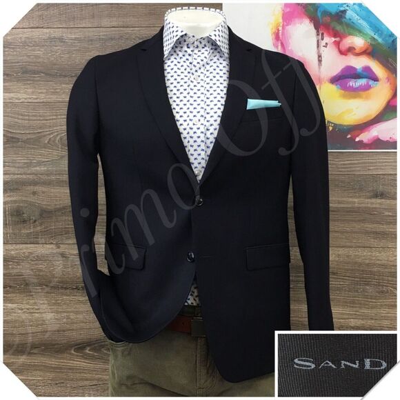 SAND Mens Blazer Sport‎ Coat Casual Two Button Jacket Size 40R Blue Wool Suit